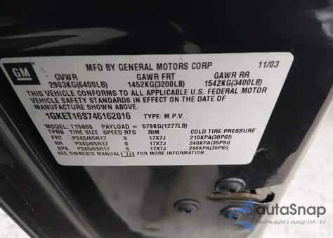 2004 GMC Envoy Xl Slt from USA, damaged, VIN 1GKET16S746162016